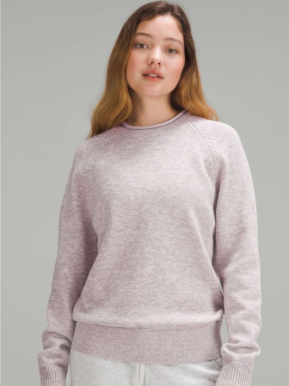 Lululemon Boxy Cotton-Blend Roll-neck Sweater Lavender Gray Pink Rhino Sz M